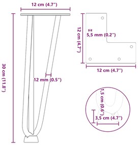 4 db fekete, tömör acél hajtűláb dohányzóasztalhoz, 30 cm