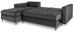 Santo sötétszürke kinyitható bársony sarokkanapé, bal oldali - Milo Casa