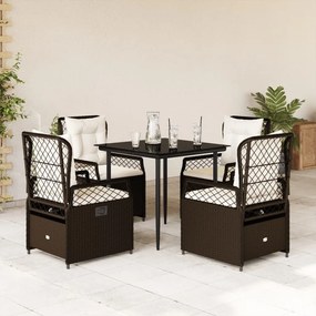 5 részes barna polyrattan kerti étkezőgarnitúra párnákkal