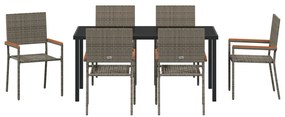 7 Darabos Kerti Étkező Készlet Szürke Poly Rattan