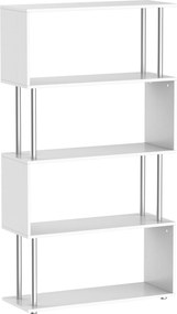 HOMCOM S-alakú könyvespolc 4 szintes könyvespolc egység nappali irodai tanulmányhoz 80x30x145 cm Fehér | Aosom