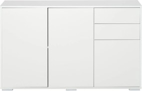 HOMCOM Oldalszekrény 2 Fiókkal, 3 Ajtóval, Állítható Polcokkal, Tároló Szekrény Hálószobába, Nappaliba 117 x 36 x 74 cm Fehér | Aosom