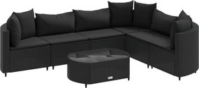 vidaXL 7 részes fekete polyrattan kerti ülőgarnitúra párnával