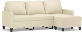 vidaXL 3 személyes krémszínű műbőr kanapé lábtartóval 180 cm