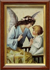 Vászonkép 18x13 Őrangyal Angyal Barna Arany Díszített Fa Keret