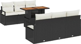 vidaXL Kerti Kanapé Szett tárolóval 7 pcs Fekete Poli rattan