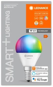 LED lámpa , égő , kis gömb , E14 , 4.9W , RGBW , CCT , dimmelhető , LEDVANCE Smart+ WIFI