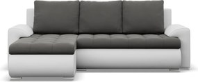 Tokio sarokkanapé, 2 ágyneműtartóval, bársony + műbőr, baloldali, szürke - fehér