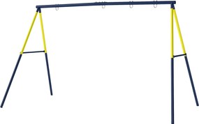 AIYAPLAY gyerek hintaállvány, acél A-váz 2 hinta számára, 150 kg teherbírás, alkalmas ülőkének, kosárnak és mászóköteleknek, kert/erkély — 260 x 160 x