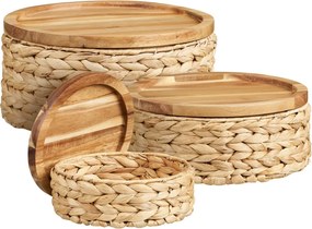 Botofte kosár szett fa tetővel, 3-as szett