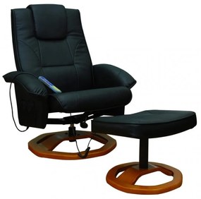 Fekete műbőr masszázsszék lábzsámollyal