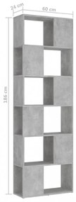 betonszürke szerelt fa térelválasztó könyvszekrény 60x24x186 cm