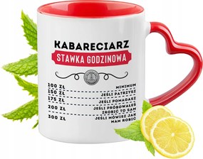 Piros bögre szív alakú füllel kabaréművésznek ajándékba