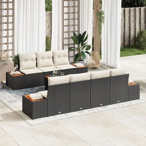8 részes kerti kanapé szett párnákkal fekete poly rattan akác