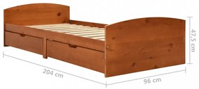 mézbarna tömör fenyőfa ágykeret 2 fiókkal 90 x 200 cm