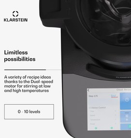 Klarstein Aria Grande Smart, konyhai robotgép, 1700 W, 4,7 l, alkalmazásvezérlés, gőzölő tartozék, 7' TFT kijelző