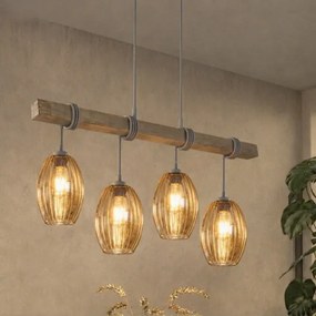 BRILAGI - Zsinóros csillár WOOD GLASS 4xE27/60W/230V fenyő/szürke/füstbarna