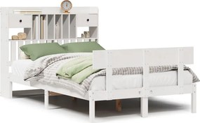 vidaXL fehér tömör fenyőfa könyvespolcos ágy matrac nélkül 135x190 cm