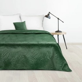 Luiz4 bársony ágytakaró pálmalevél mintával Sötétzöld 170x210 cm