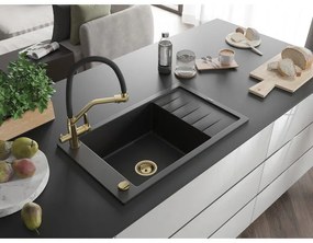 Mexen Elias, 1 kamrás gránit mosogató 795x480x200 mm és Duo mosogató csaptelep, fekete, 6511-77-671701-57-G