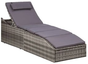Szürke polyrattan napozóágy párnával
