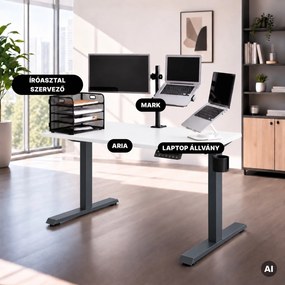Elektromos íróasztal magasságállítással ergonomikus antracit-fehér, 1200x600 mm: ARIA
