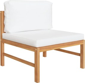 vidaXL 2 részes tíkfa kerti ülőgarnitúra krémszínű párnákkal