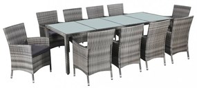 11 részes szürke polyrattan kültéri étkezőgarnitúra párnával