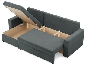 Zeus sarokkanapé, 1 ágyneműtartóval, egyenes kartámasz, bársony, univerzális oldal, bonell töltet, szürke