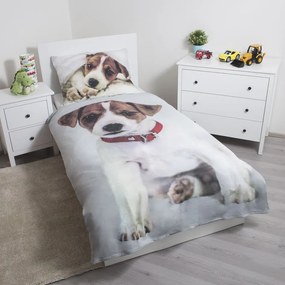 Szürke egyszemélyes pamut gyerek ágyneműhuzat 140x200 cm Dog – Jerry Fabrics
