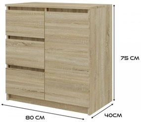 Komód 1D3S - sonoma tölgy