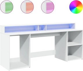 vidaXL fehér szerelt fa íróasztal LED-világítással 200 x 55 x 91 cm