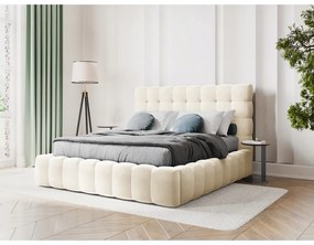 Bézs kárpitozott franciaágy tárolóhellyel, ágyráccsal 200x200 cm Bali – Cosmopolitan Design