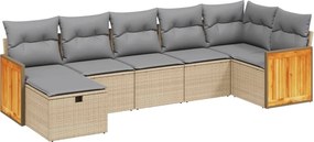 vidaXL 7 részes vegyes bézs polyrattan kerti ülőgarnitúra párnákkal