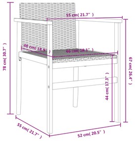 2 db szürke polyrattan és tömör fa kerti szék