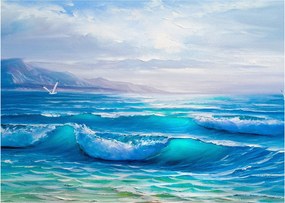 Kép - Olajfestmény a tengerről sirályokkal (70x50 cm)