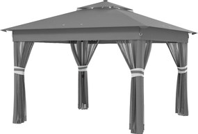Outsunny Összecsukható Pavilon kb. 3 x 3 m, LED világítással, 4 Rácsos Függönnyel, Oldalfallal, Kerti Pavilon Vízsúlyzóval, Két Rétegű Tetővel, Hordtá