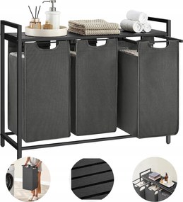 Szabadonálló szennyestartó kosár 3 Rekesz polccal 114 Liter szennyestartó kosár