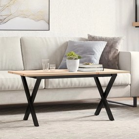 Tömör fenyőfa és acél dohányzóasztal X-vázzal 90x40x45 cm