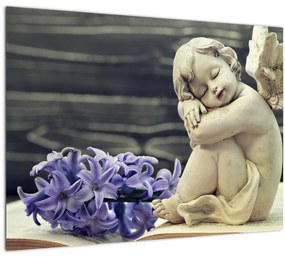 Egy angyal képe virággal (üvegen) (70x50 cm)