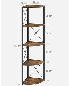 VASAGLE 5 szintes sarokpolc 160x30x30 cm barna és fekete színben
