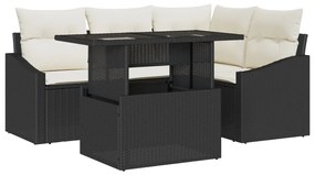 Kerti Kanapé Szett 5 darabos szett Fekete Rattan