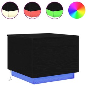 Fekete tölgyszínű dohányzóasztal LED-lámpákkal 50 x 50 x 40 cm