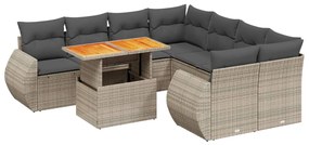 vidaXL 9 részes szürke polyrattan kerti ülőgarnitúra párnákkal