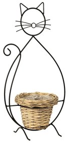Cica alakú fém virágtartó rattan kosárral 52 cm