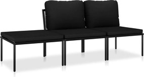 vidaXL 3 részes fekete PVC kerti ülőgarnitúra párnákkal