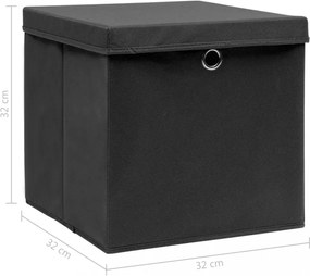 4 db fekete szövet tárolódoboz fedéllel 32 x 32 x 32 cm