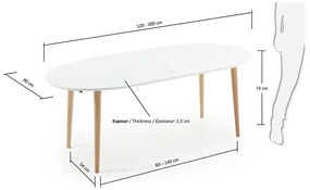Fehér bővíthető étkezőasztal fehér asztallappal 90x120 cm Oqui – Kave Home