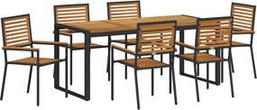 vidaXL Kert étkező szett 7 pcs Fekete és Barna polirattan