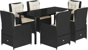 vidaXL 7 részes fekete polyrattan kerti étkezőgarnitúra párnával